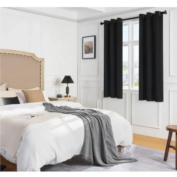 Rutterllow Darkening Blackout Curtains 2 Panel,Grommet Top(42x63 Inch, Black) - Picture 5 of 7